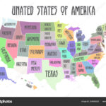 Farbige Plakatkarte Der Vereinigten Staaten Von Amerika Mit Intended For Map Of USA With State Names Printable