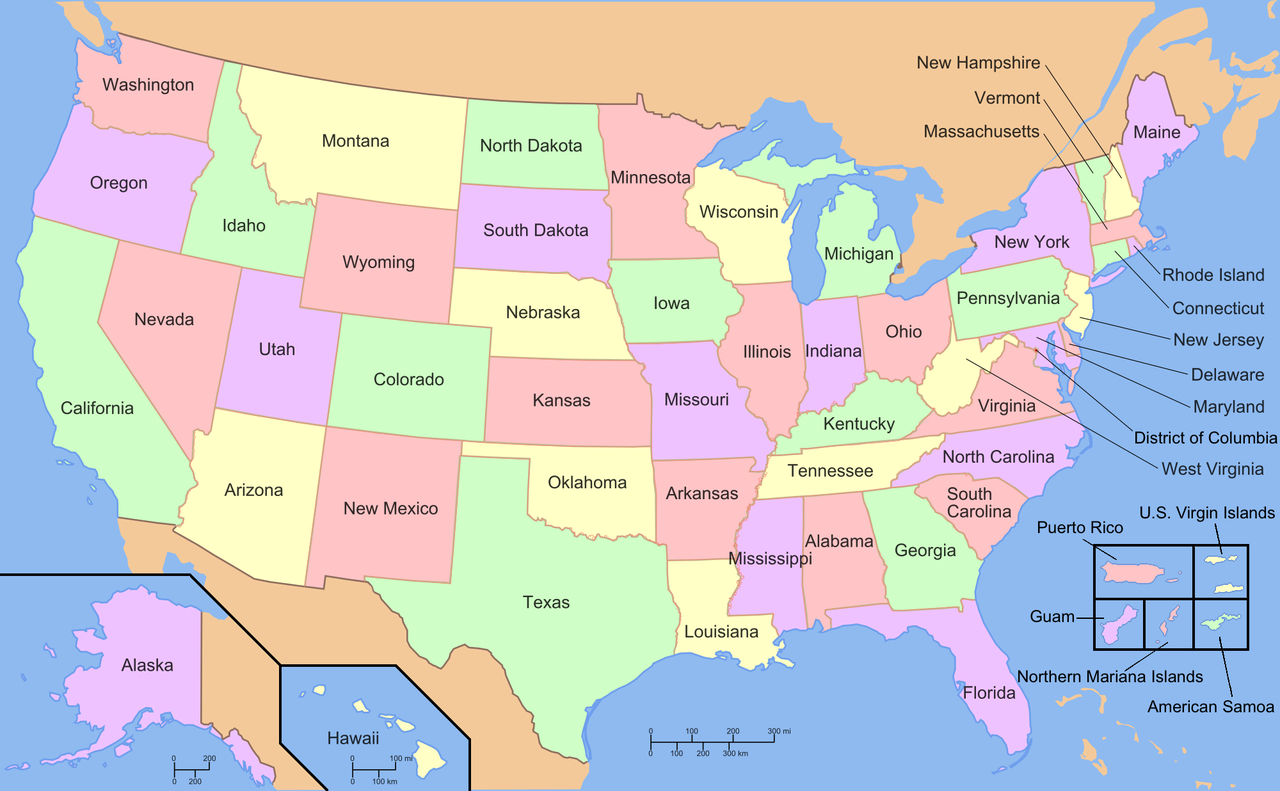 File:map Of Usa With State And Territory Names 2 - Wikimedia intended for Printable Map of US Territories