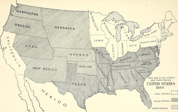 Map of USA in 1860 with 34 States