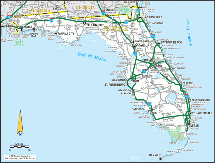 Free Printable Map of Florida USA