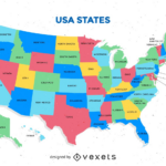 Free Colorful Usa Map With States Vector Vector Download Intended For USA Map With Elements Printable