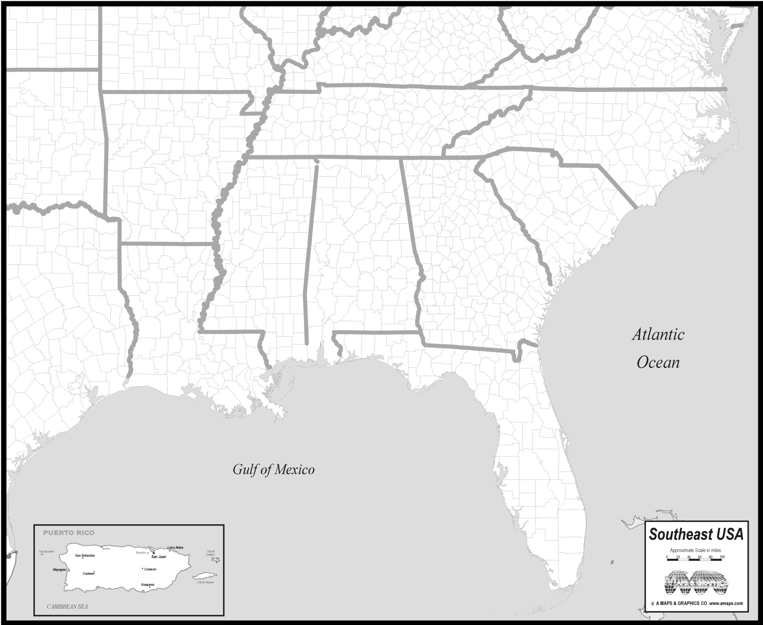 Free Map Of Southeast States regarding Printable Map of Se USA