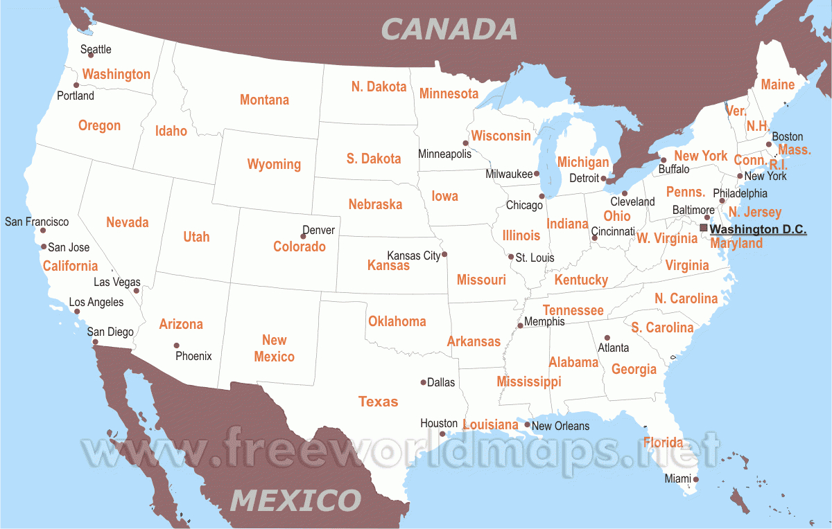 Free Printable Maps Of The United States with Free Printable Map of USA with State Names