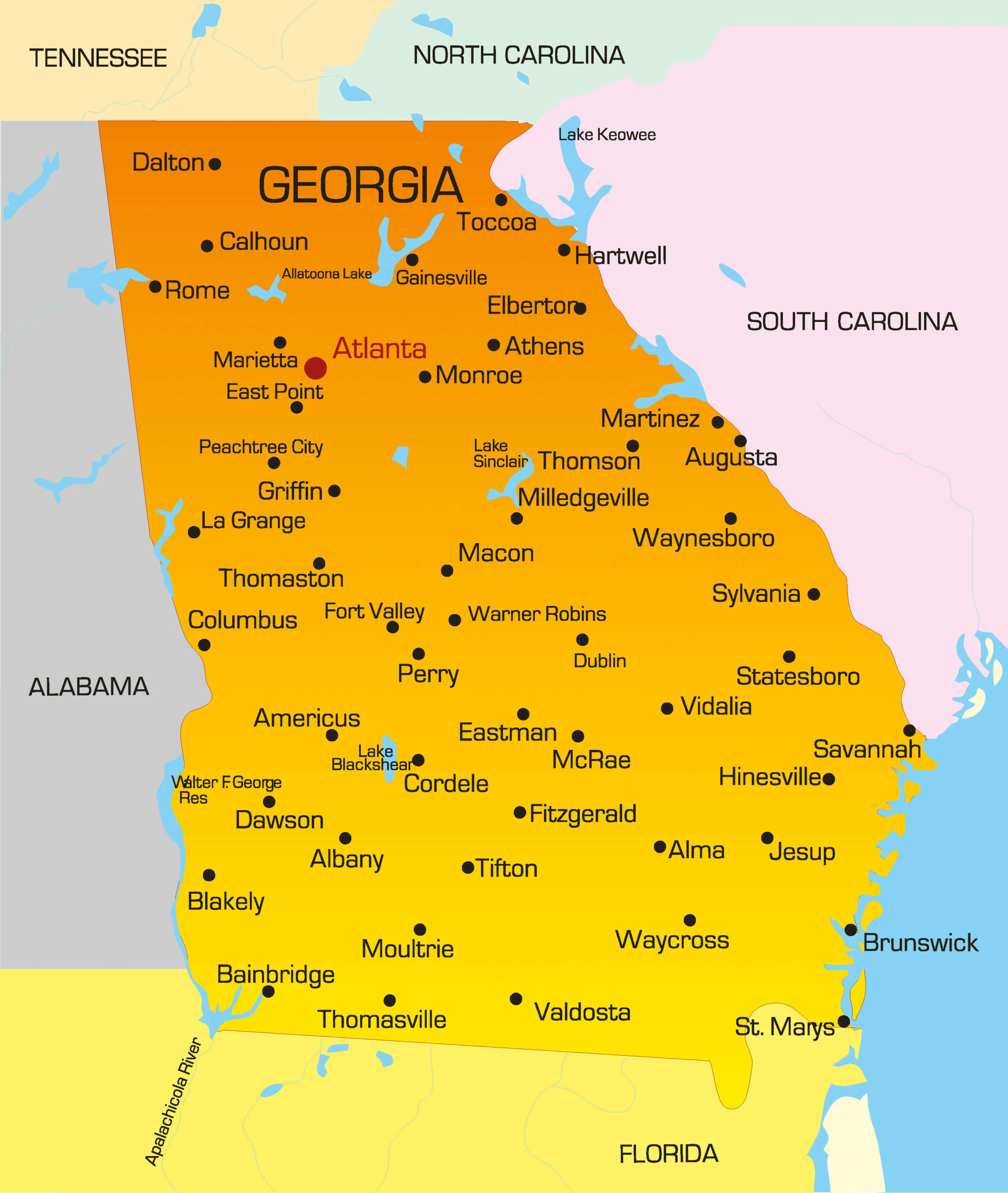 Georgia Map - Guide Of The World for Printable Map Of Georgia Usa