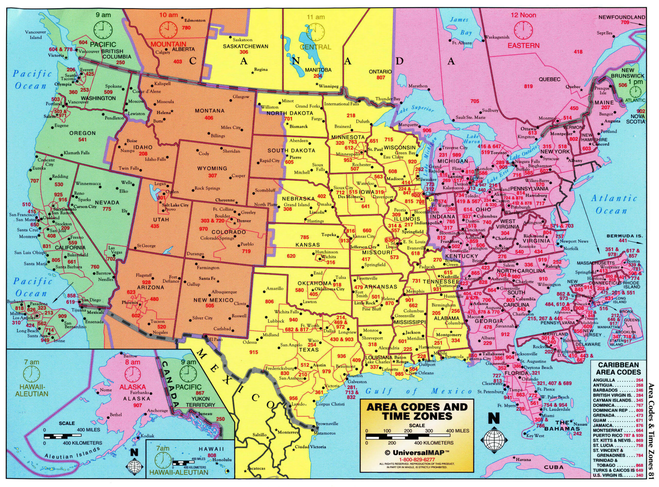 Large Detailed Map Of Area Codes And Time Zones Of The Usa. The with Printable Usa Time Zone Map With States