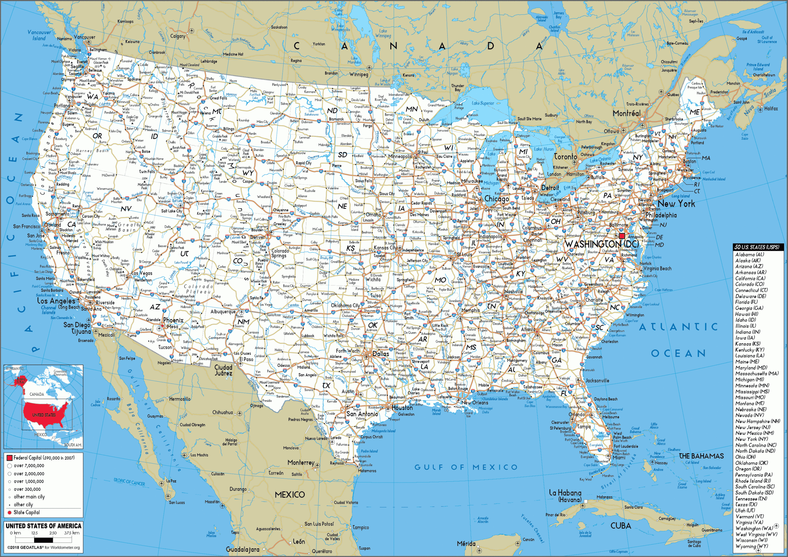 Large Size Road Map Of The United States - Worldometer pertaining to Printable Map of USA with Highways