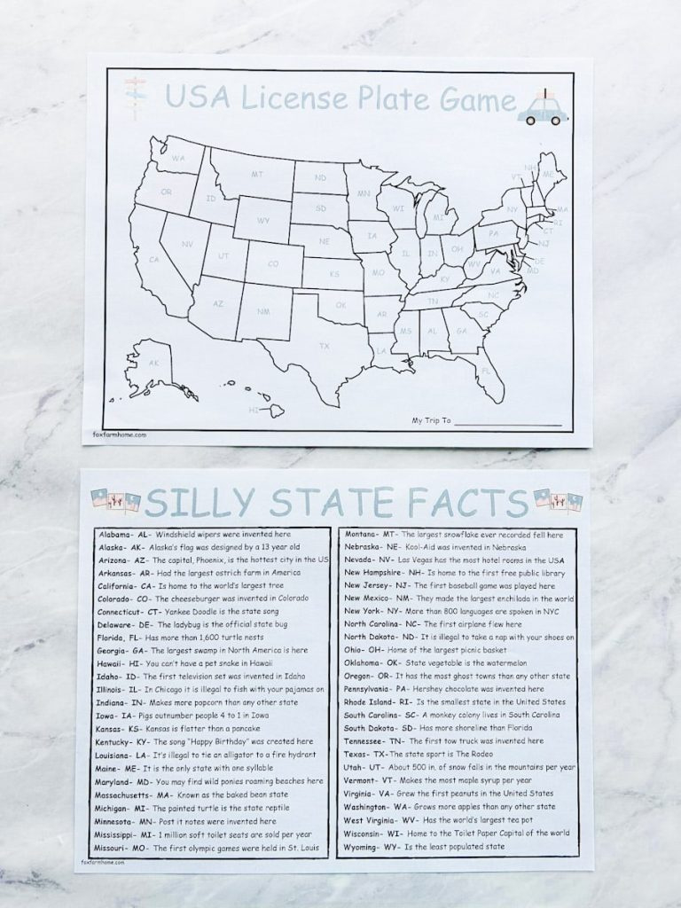 License Plate Game- Printable Road Trip Game For Kids - Fox Farm Home throughout Printable Usa Map For The License Plate Game