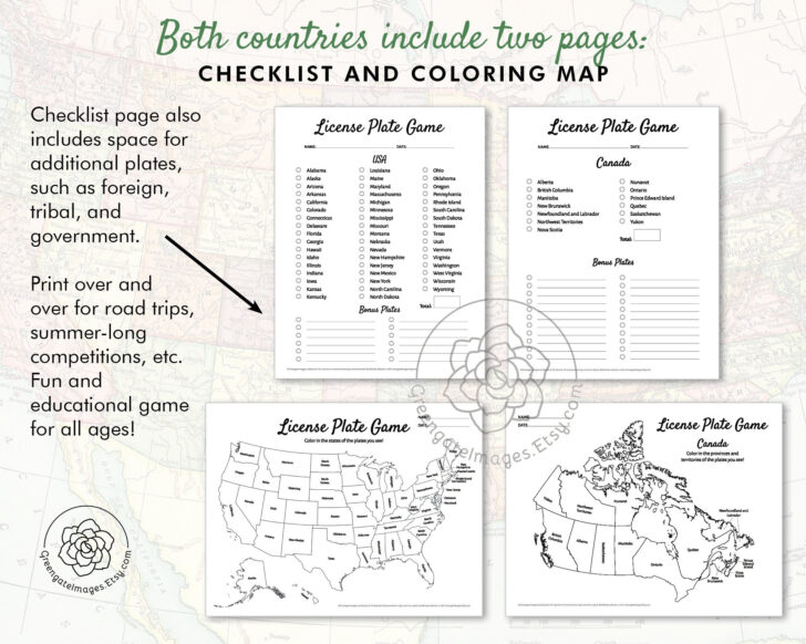 Printable USA Map For the License Plate Game