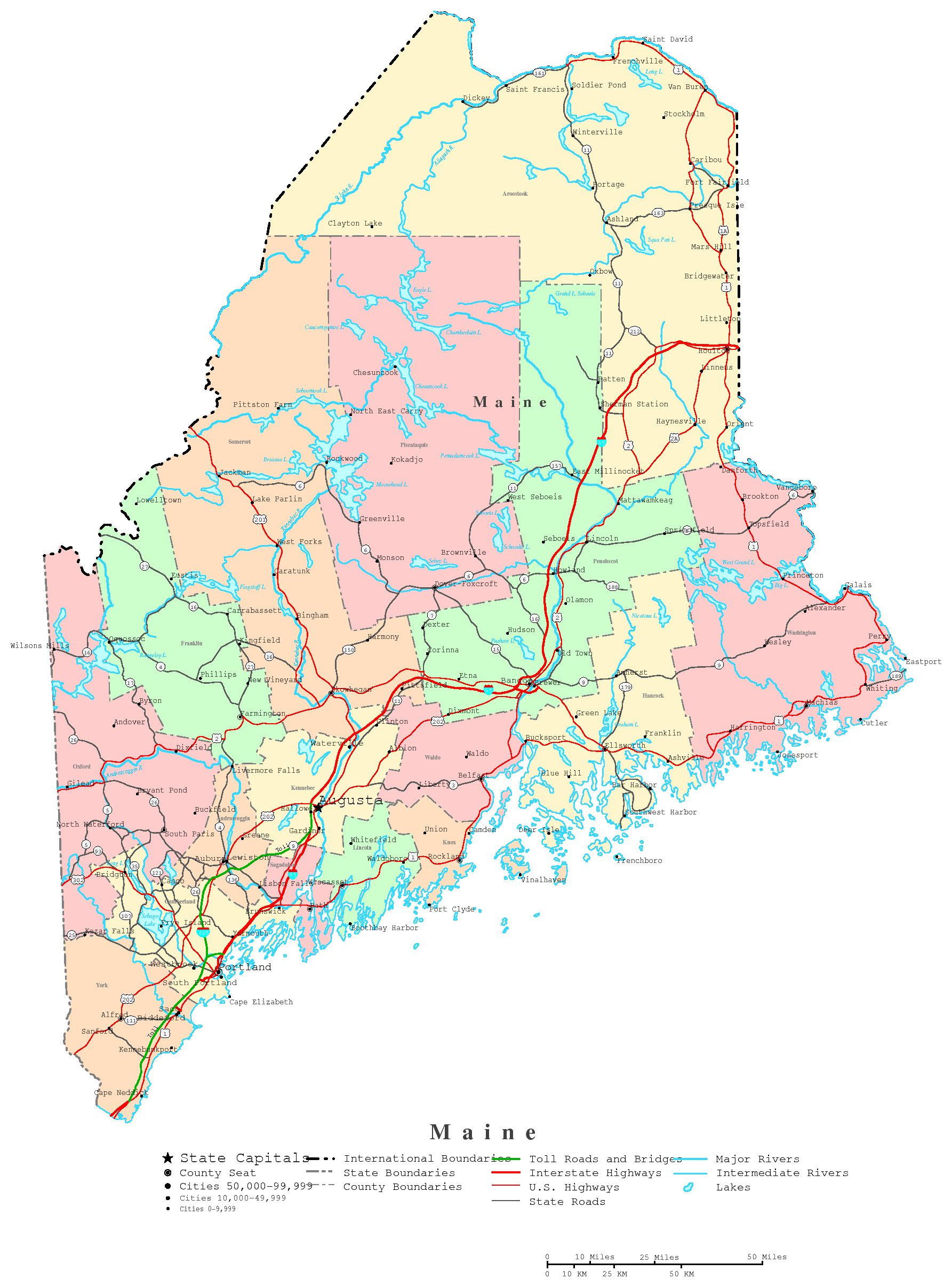 Maine Printable Map in Printable Map of Maine USA