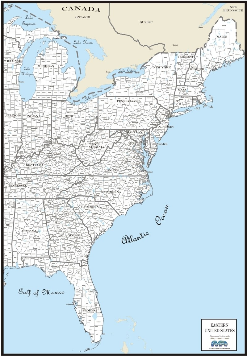 Map Custom East Coast Usa Region County Outline/County Names intended for Printable East Coast Map of USA