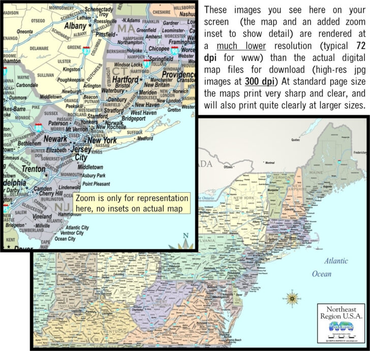 Printable Map of Northeast USA with States and Cities