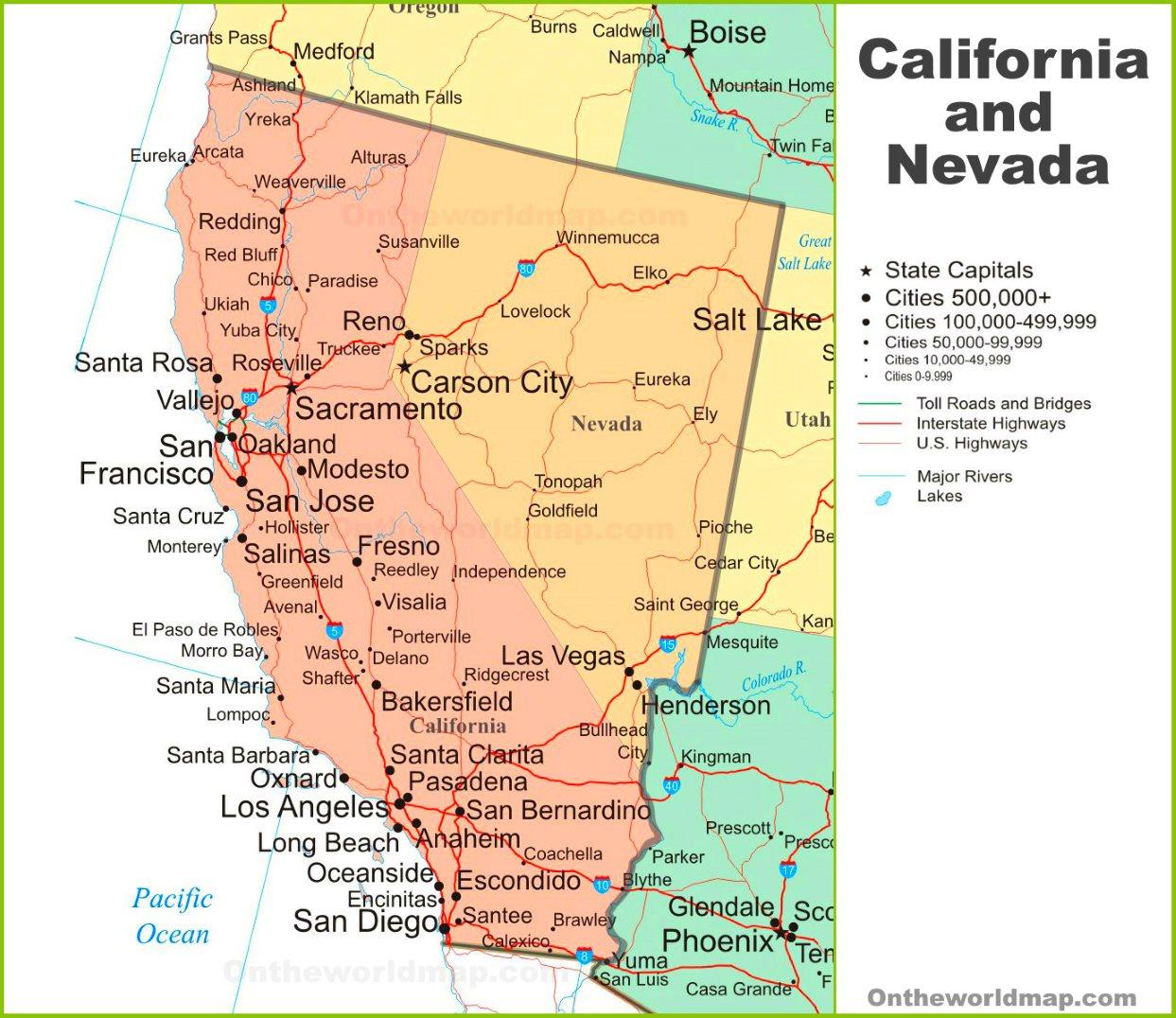 Map Of California And Nevada - Ontheworldmap with regard to Printable Map Of West Coast Usa