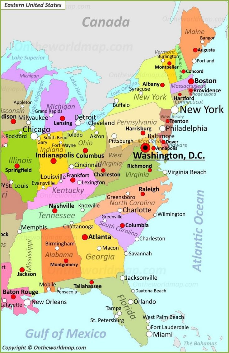 Map Of Eastern United States regarding Printable Map of Eastern USA