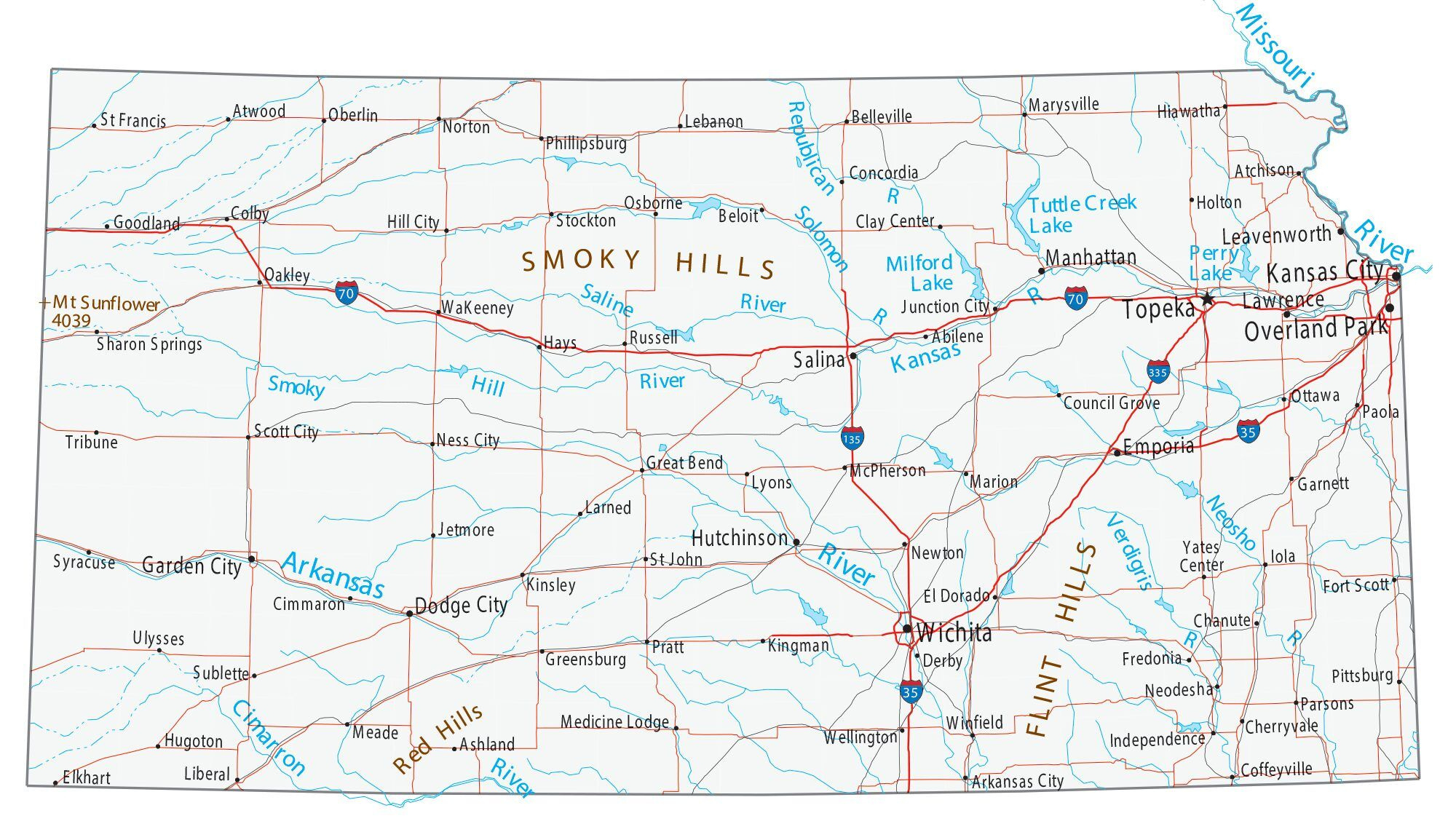 Map Of Kansas - Cities And Roads - Gis Geography in Printable Map of Kansas USA