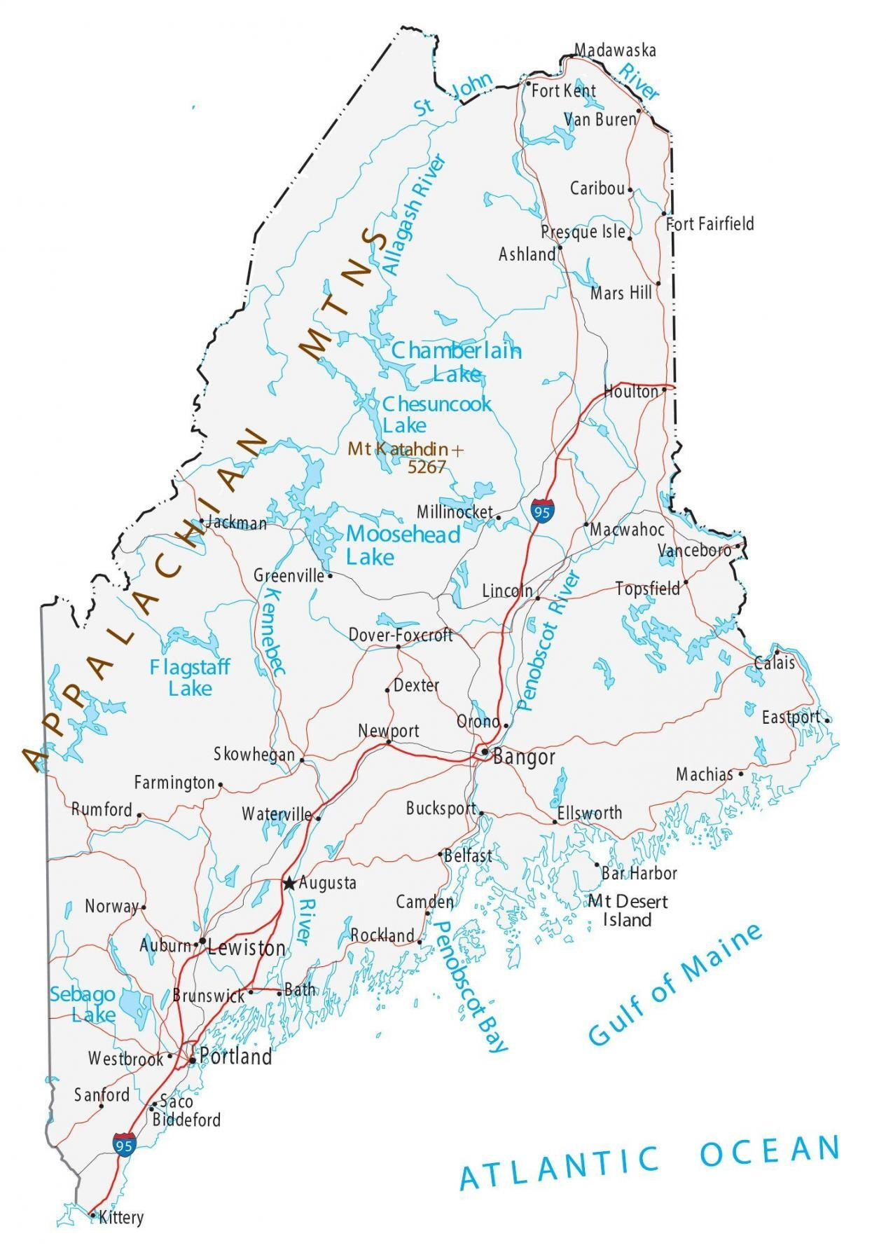 Map Of Maine - Cities And Roads - Gis Geography intended for Printable Map of Maine USA