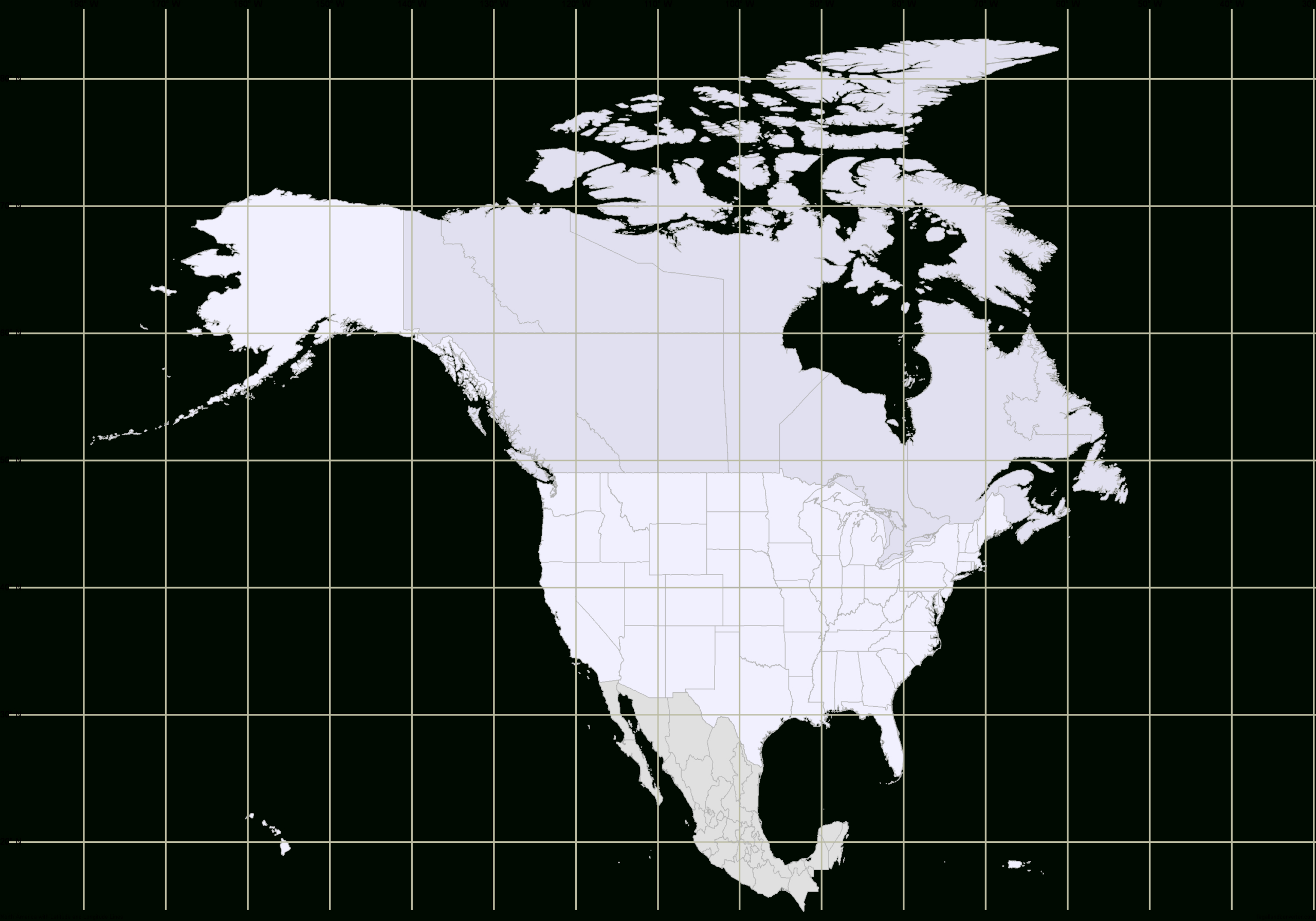 Map Of North America With Latitude And Longitude Grid for USA Latitude and Longitude Map Printable