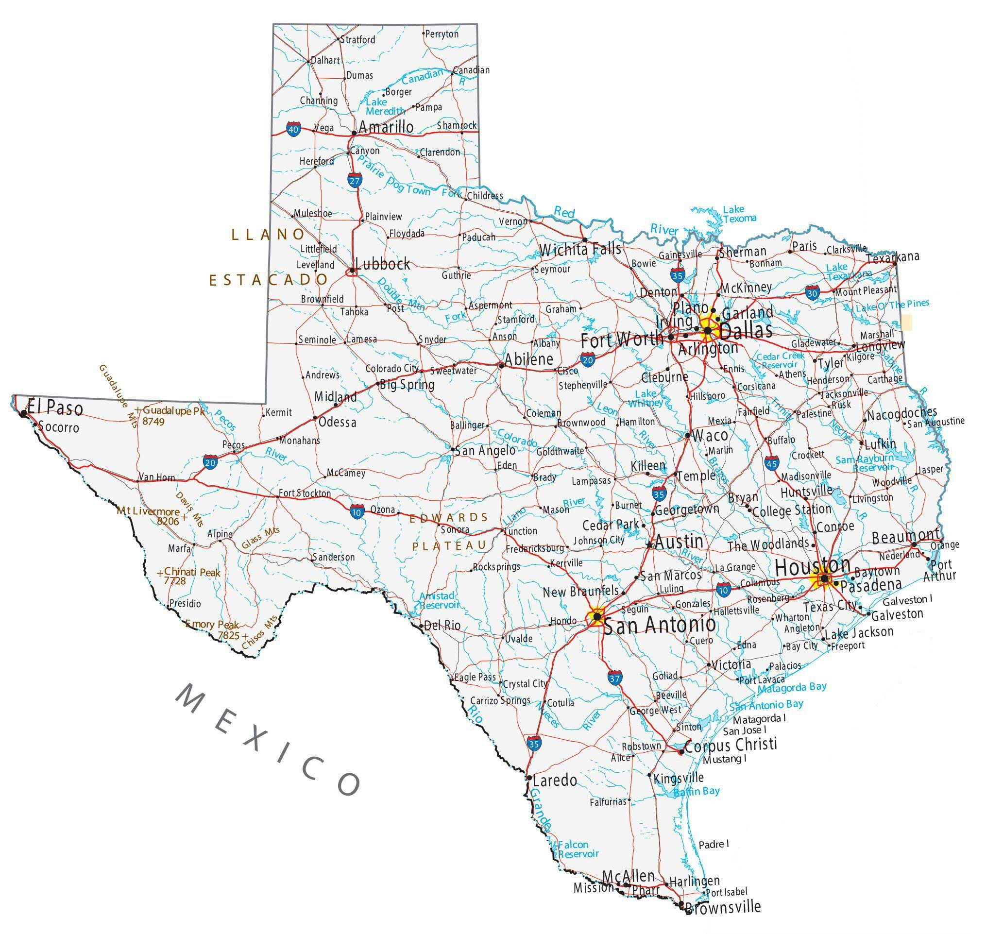 Map Of Texas - Cities And Roads - Gis Geography in Map Of Texas Usa Printable