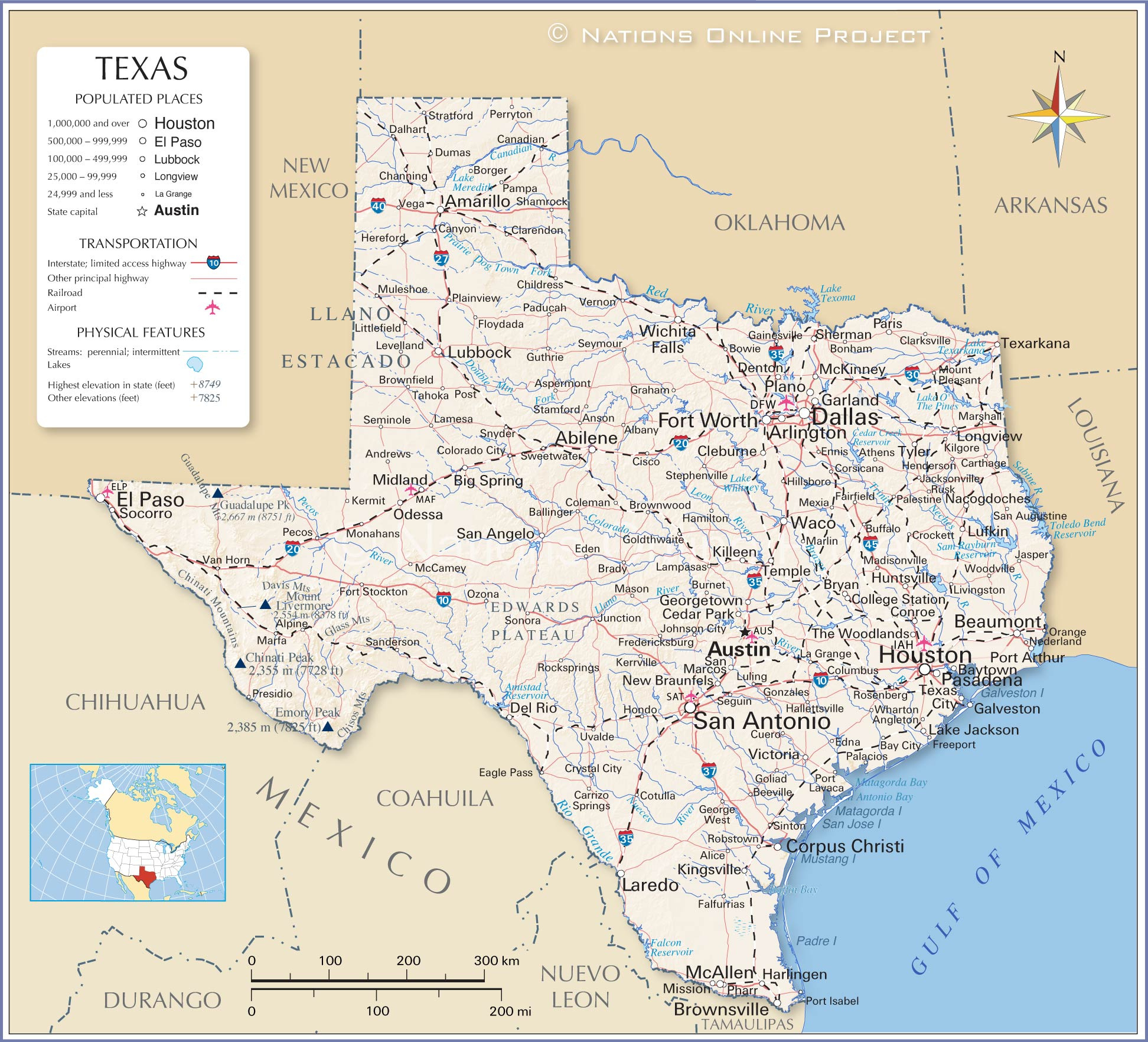 Map Of Texas State, Usa - Nations Online Project throughout Map of Texas USA Printable
