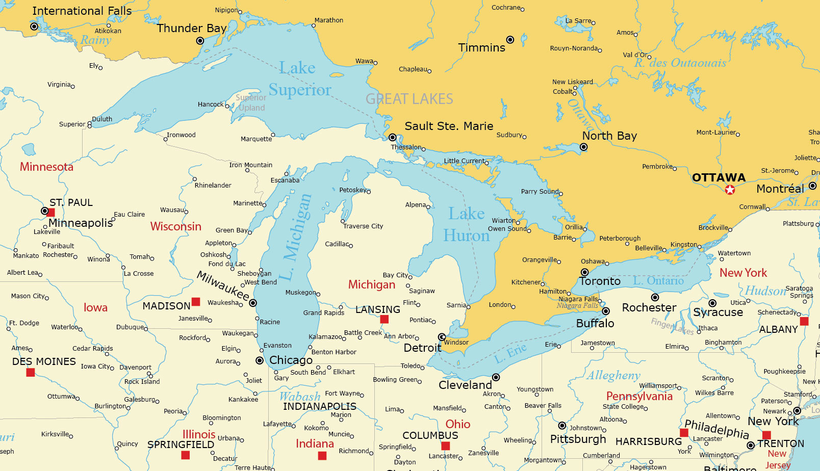 Map Of The Great Lakes Of North America - Gis Geography in Printable Usa Map With Capitals And With Great Lakes