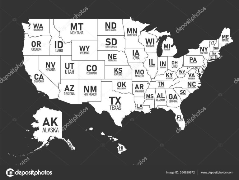 Printable USA Map With Abbreviations | Printable Map Of USA
