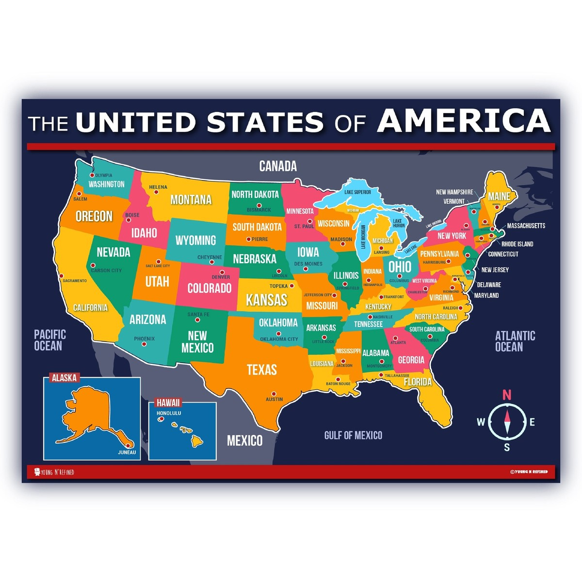 Map Of Usa For Kids Laminated Large Poster in Usa Map With Elements Printable