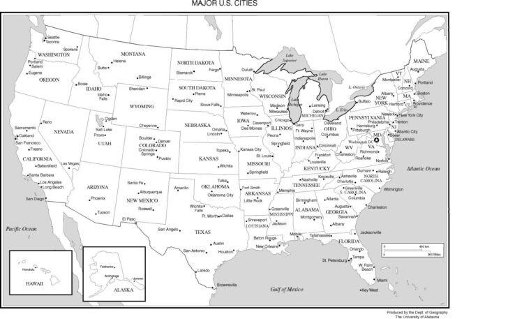 Map USA Major Cities Printable