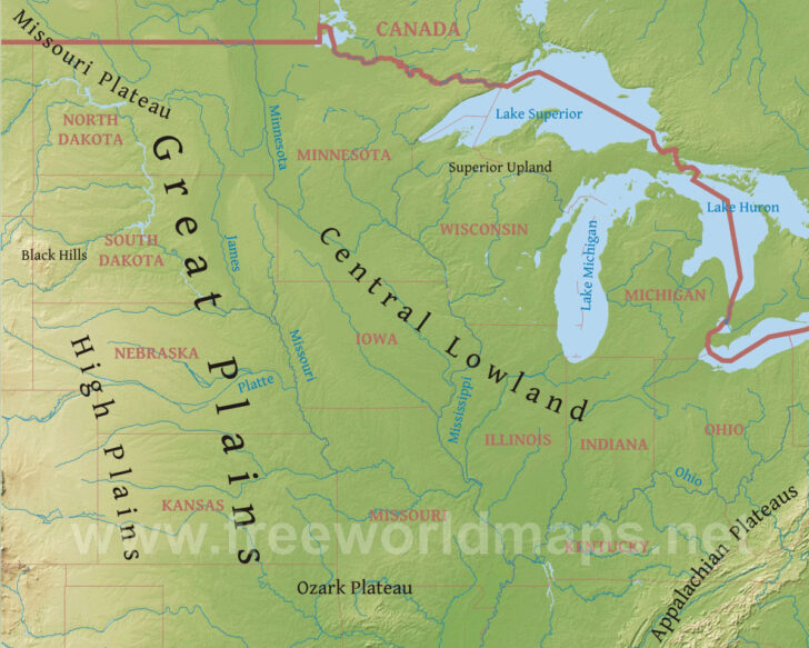 Rivers of the Midwest USA Map Printable