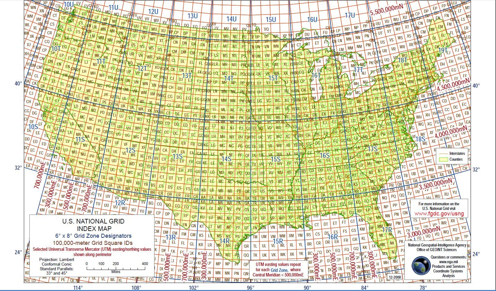 Military Grid Reference System with regard to USA Map with Latitude and Longitude Lines