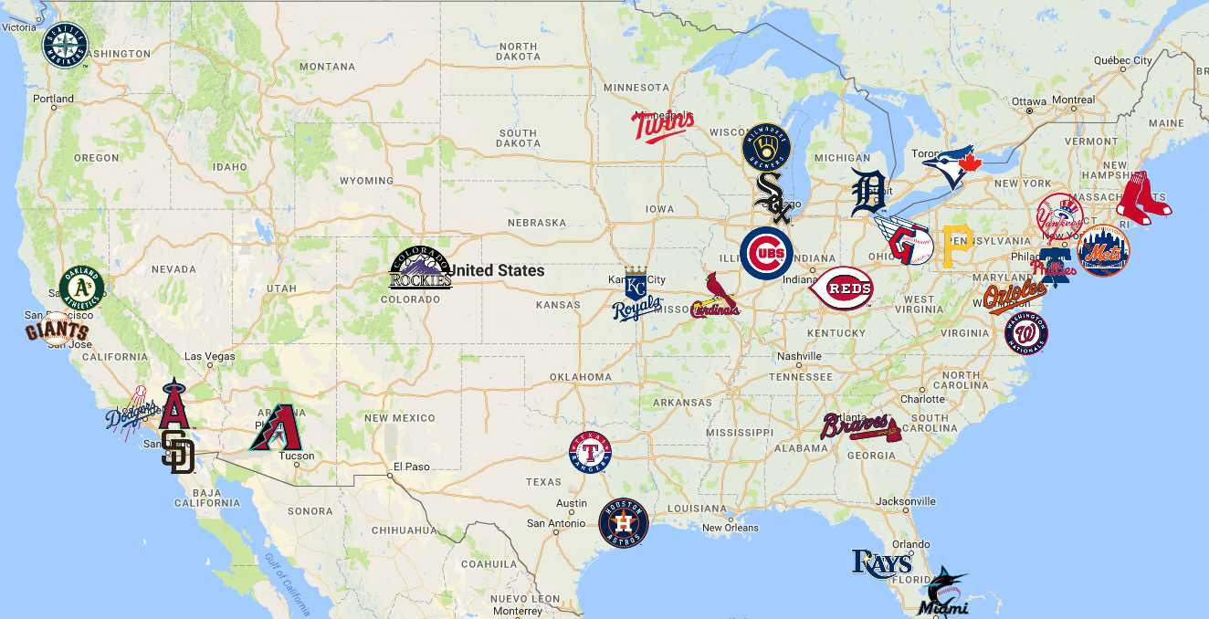 Mlb Map | Teams | Logos - Sport League Maps regarding USA Map of All Mlb Teams Printable