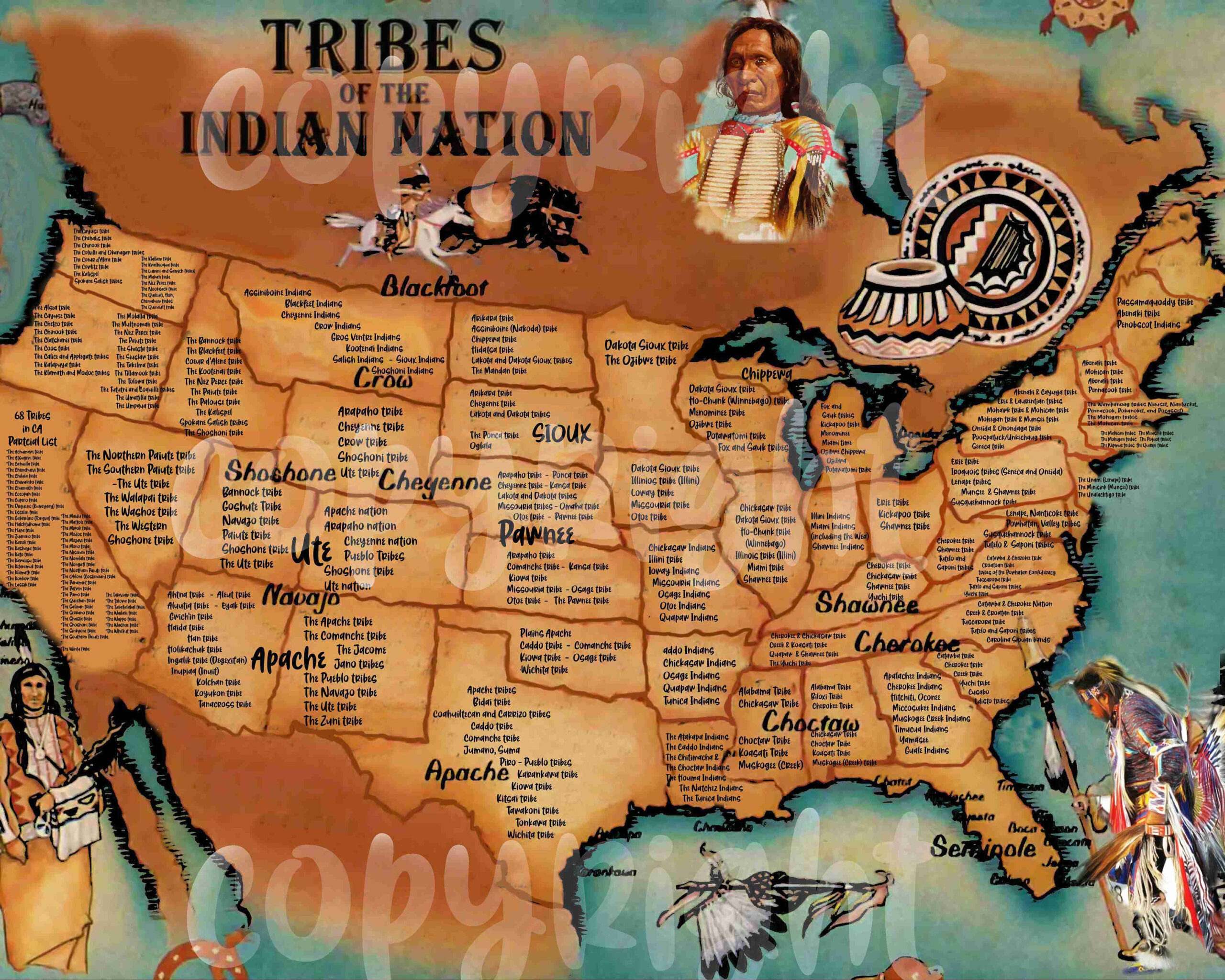 Native American Indians Tribal Map United States Includes Tribal with regard to Printable Ethnic Region Map of USA