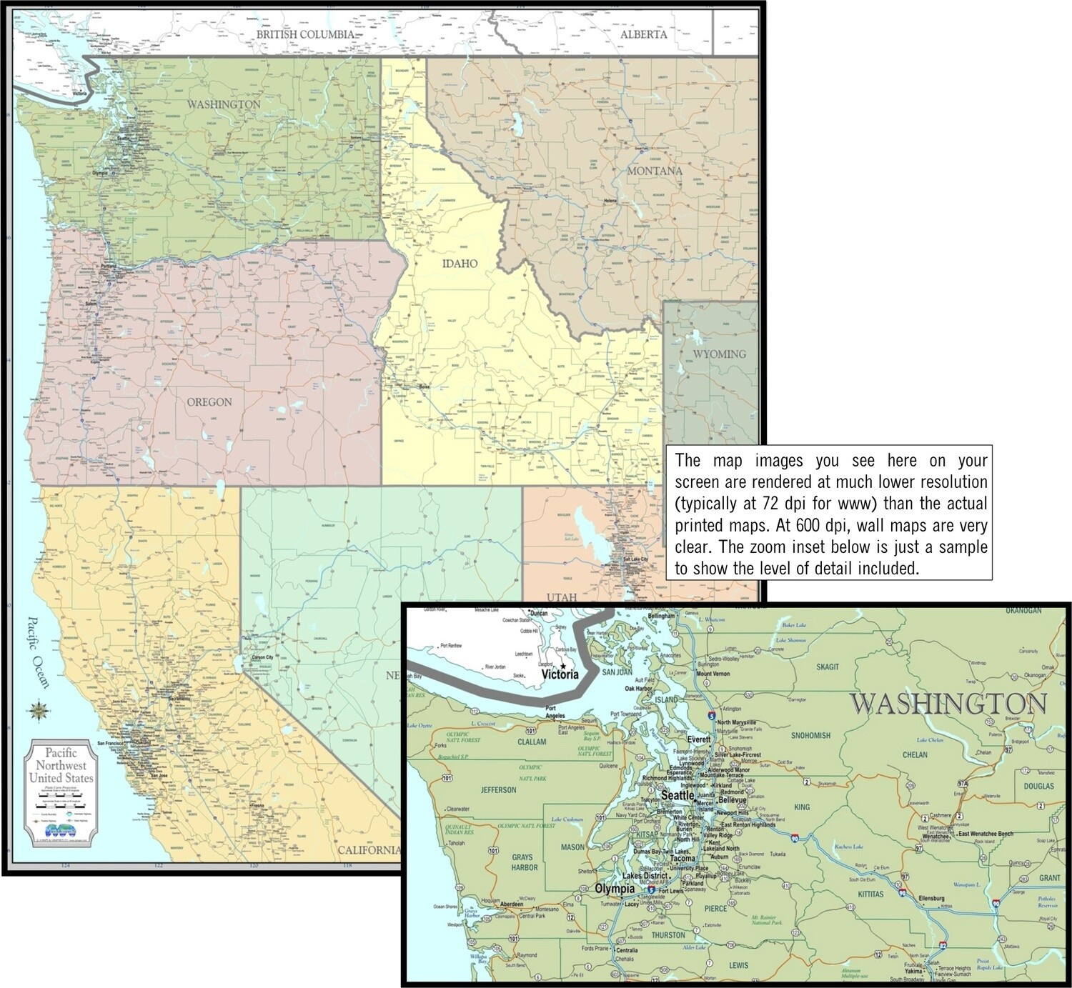 New Detailed Wall Map Pacific Northwest Usa Laminated intended for County Map Of Pacific Northwest Usa