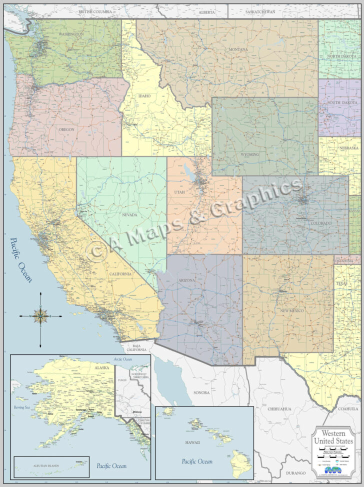 Printable Map of Western States USA