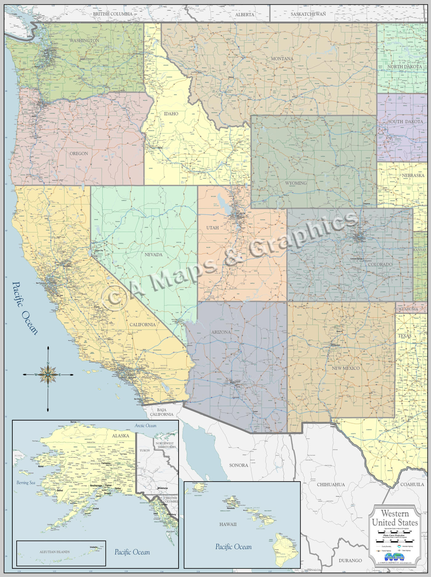 New Detailed Wall Map Western Usa Laminated with Printable Map of Western States USA