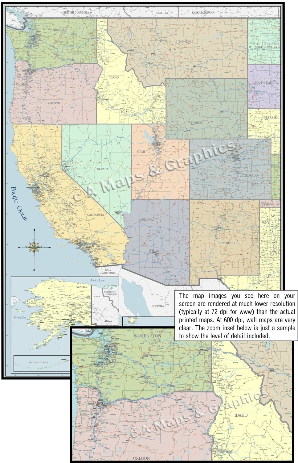 New Detailed Wall Map Western Usa Laminated within Printable Map of West Coast USA