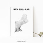 New England Map Print, United States Usa Map Art Poster Inside Printable Map Of New England Usa