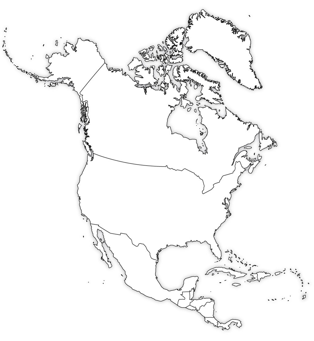 North America Blank Map, North America Outline Map for Printable Map of USA and Mexico Border