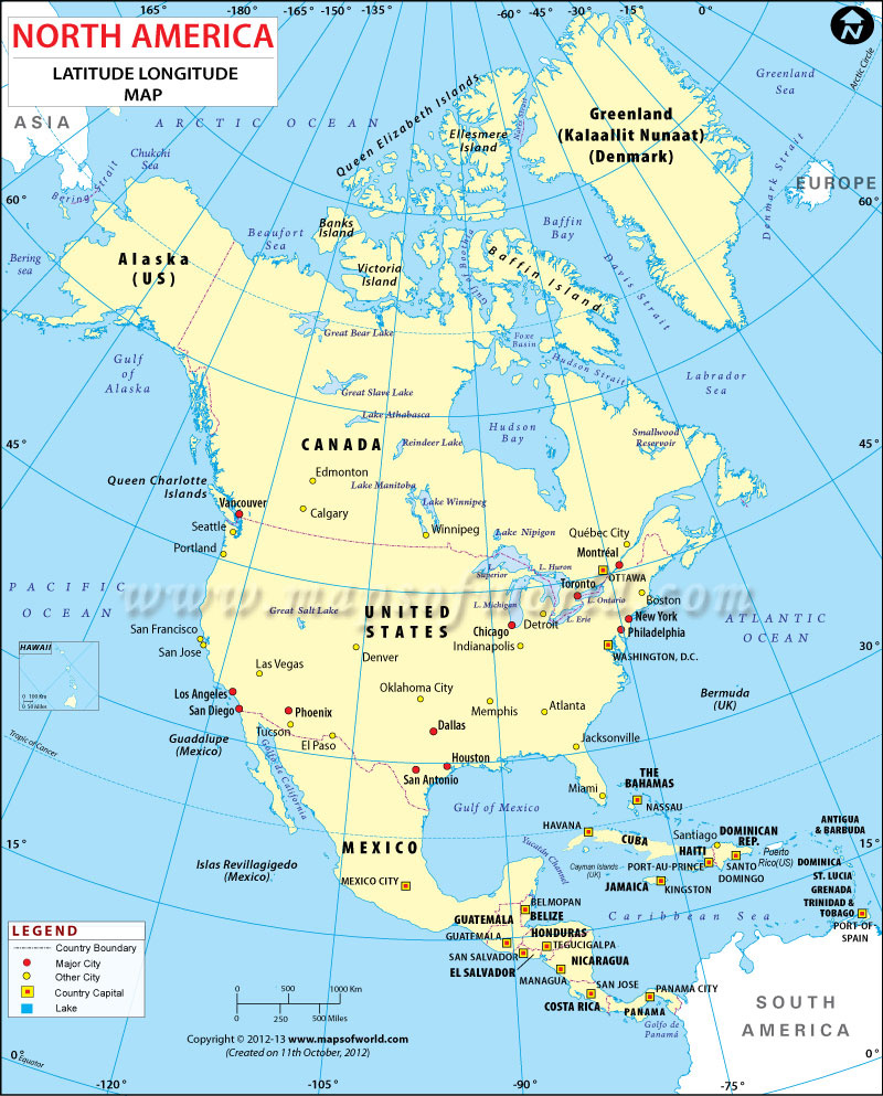North America Latitude And Longitude Map - Geographic Coordinates pertaining to Latitude and Longitude Map USA Printable