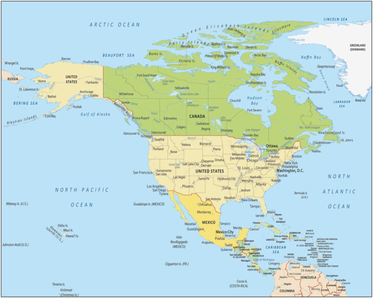 Printable Map of USA and Canada Mexico Hawaii