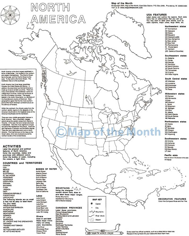 North America Map throughout USA Deserts Map Printable