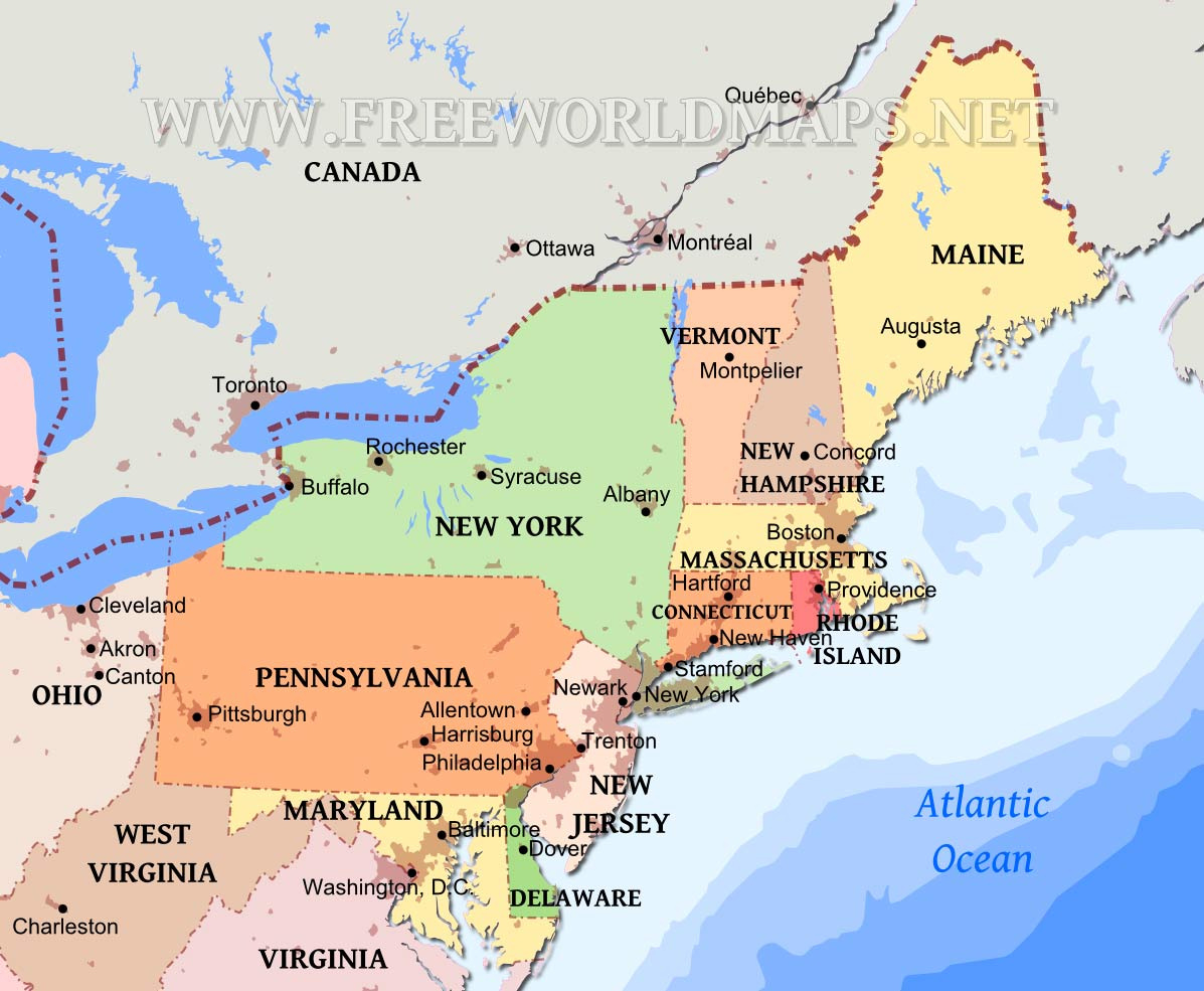 Northeastern Us Maps in Map East Coast Usa Printable