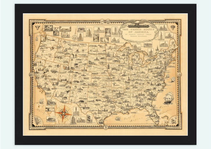 Old Map Of United States Of America 1935 Vintage Map Wall Map For Usa ...