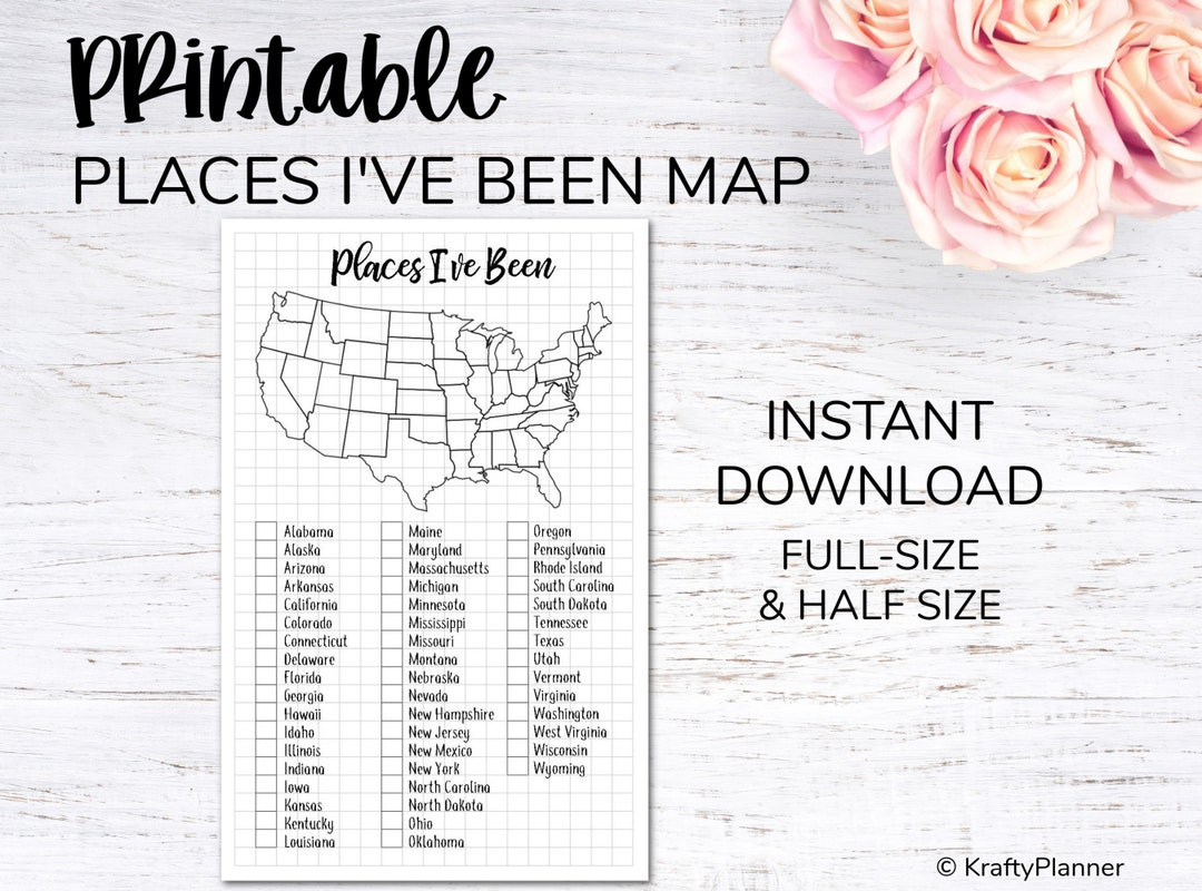 Places I&amp;#039;Ve Been Usa Map Printable - Etsy inside Bullet Journal Printable Usa Map