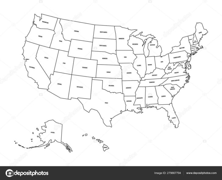 Printable Outline Map of USA with State Names