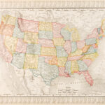 Poster Antique Vintage Color Map United States Of America, Usa With Printable Vintage Map Of USA