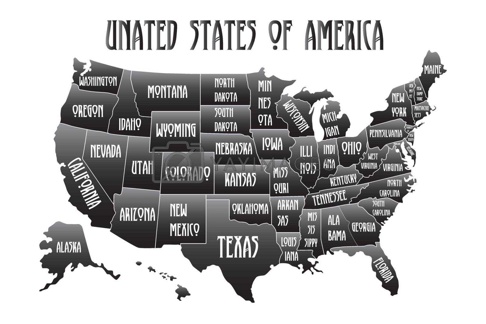 Poster Map Of United States Of America With State Names. Black And in Printable Black and White Map of USA