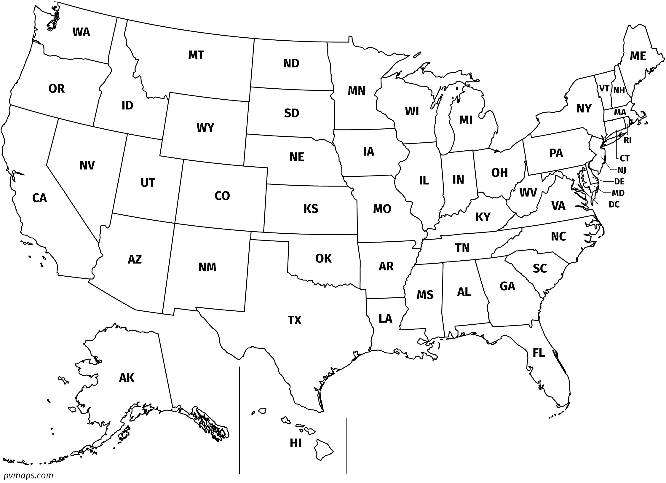 Printable Line Maps | Pvmaps with Printable USA Map with Abbreviations
