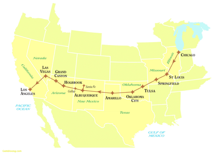 Free Printable Map of Route 66 USA