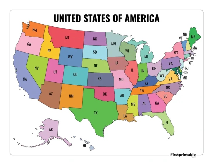Printable USA Map with State Abbreviations