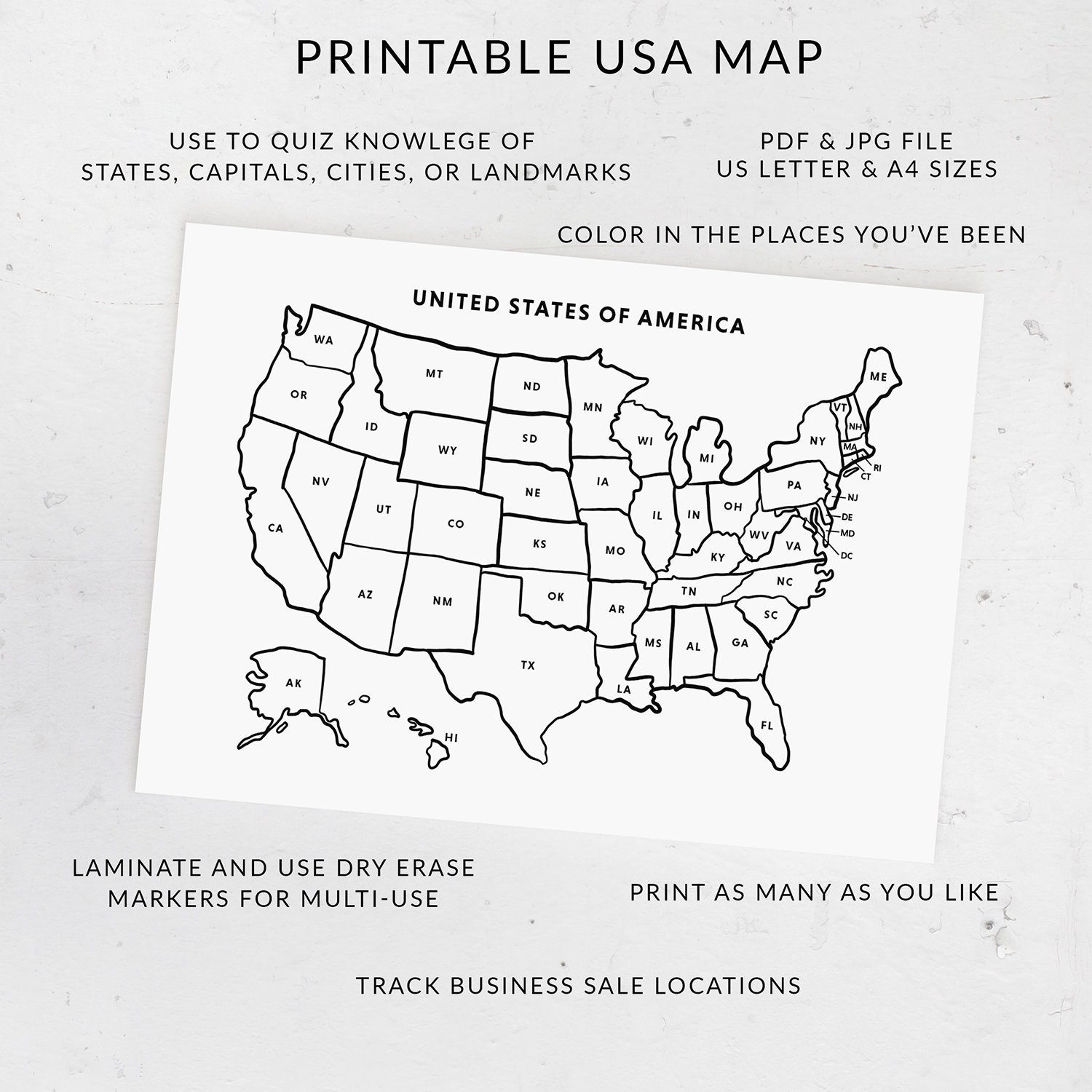 Printable Usa Map, Us States With Abbreviations, United States Map throughout Map Coloring Page Printable Simple USA Map States Initials