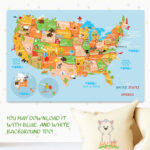 Printable Usa Poster, Cute Baby Gift, Print, Nursery Wall Decor For Printable USA Map With States For Kids